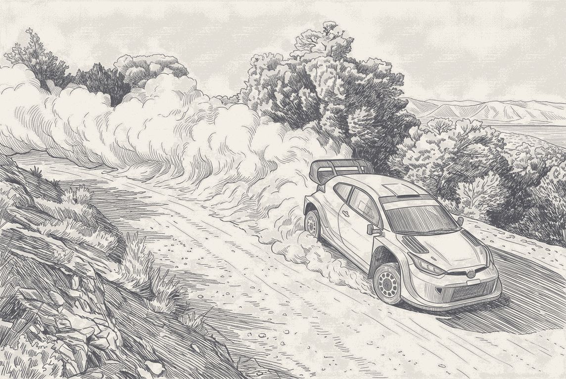 Acropolis Rally gravel, Ogier and Neuville, pen and ink