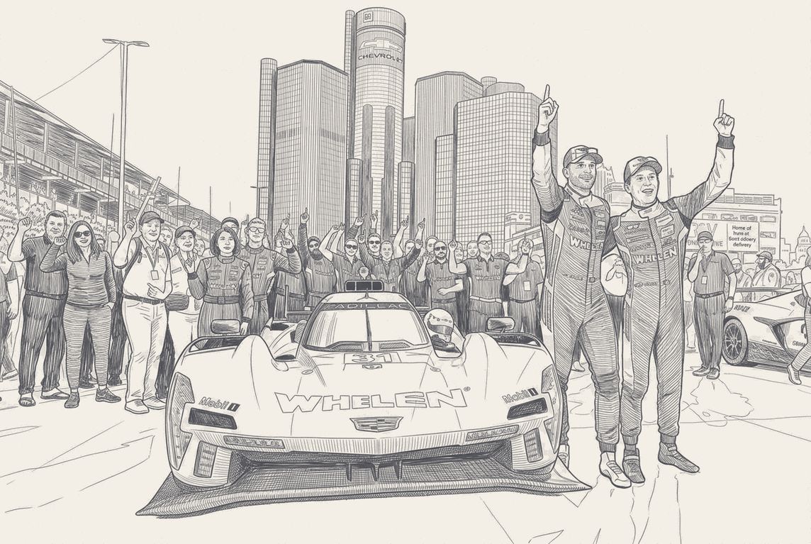 The No. 31 Cadillac at Detroit, pen and ink